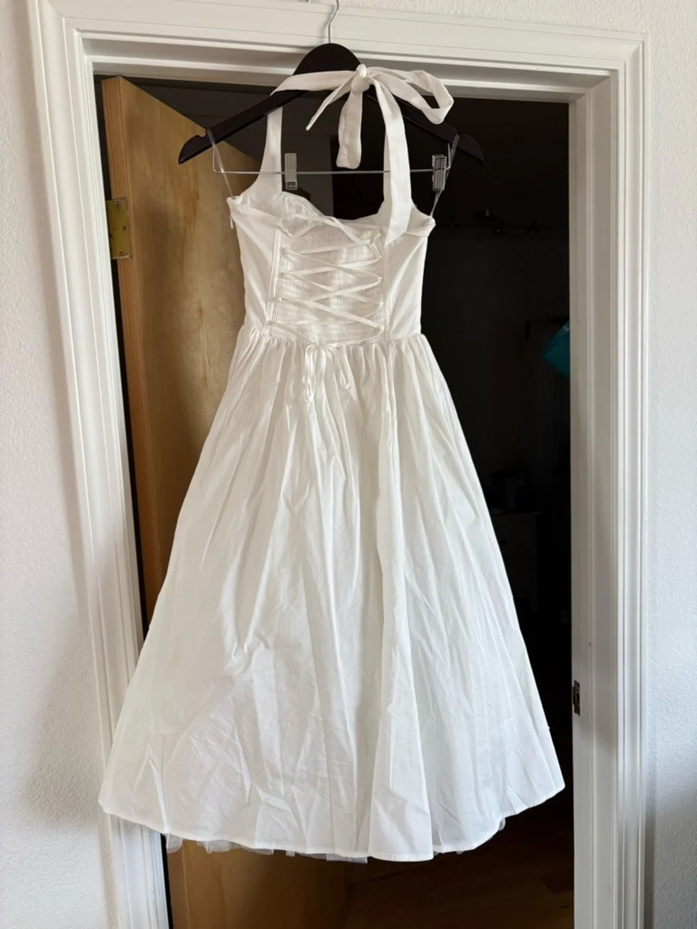 White Halter Midi Dress with Full Skirt - Picture 3 of 4